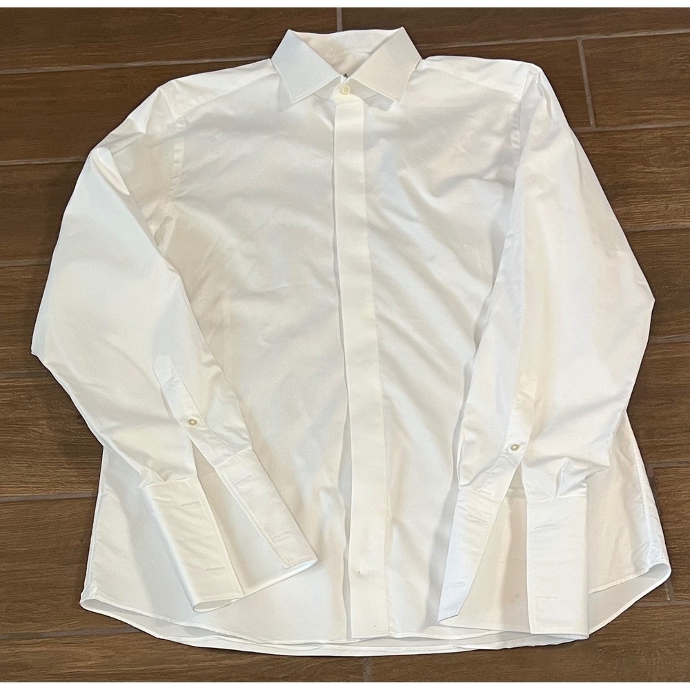 Emanuel Berg White Dress Shirt Modern Fit French Cuff 17.5 XL Made in Poland